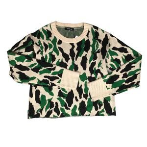 Sugar + Lips Sweater Cropped Crewneck Camo Green NEW Women's XL Knit Casual Top